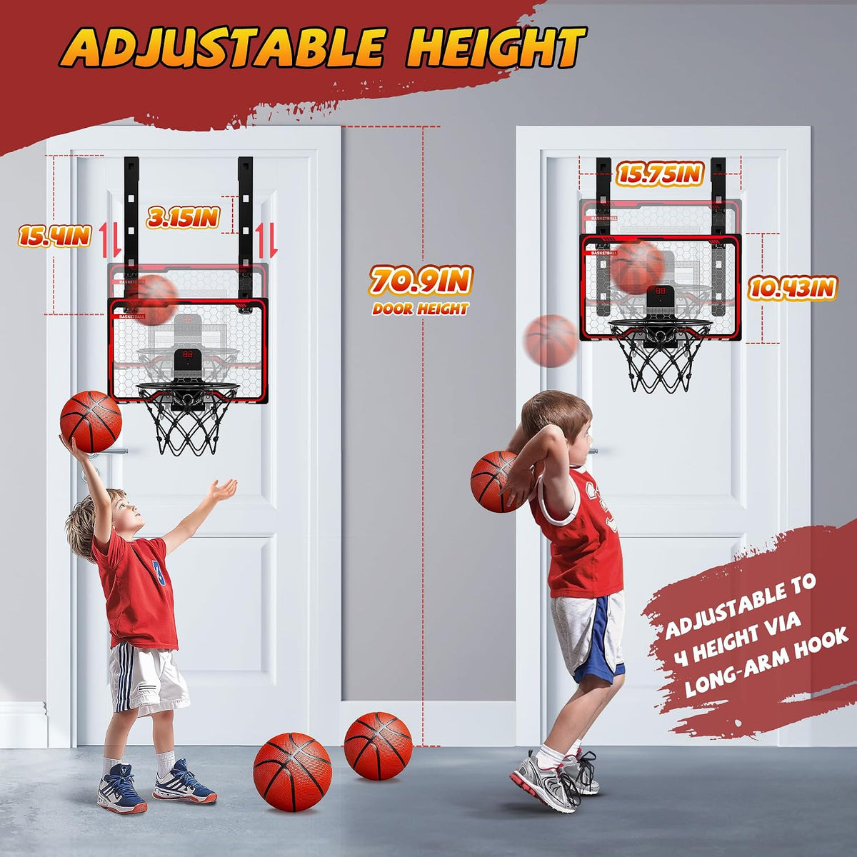 HopeRock Indoor Basketball Hoop for Kids - red adjustable basketball hoop - image 2