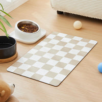Checkered Dog Feeding Mat - 24"L x 16"W / Beige