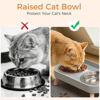 Elevated Cat Bowls Set - Raised Cat Food and Water Bowl Set with Non Slip Stand - Pet Feeding - Grey with Mat - image 2