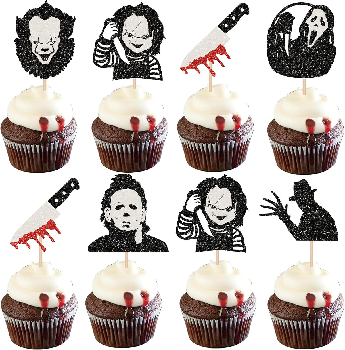 Rsstarxi 24 Have a Killer Birthday glitter horror cupcake toppers - view 10