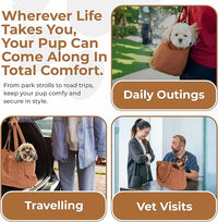 Corduroy Dog Carrier - Lightweight Cotton Soft-Sided Pet Tote with Safety Harness Clip - Breathable Travel Carrier for Small Dogs and Puppies (Brown)