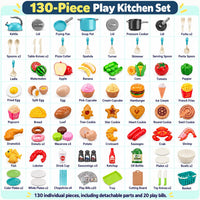130Pcs Kitchen Playset, Toddler Pretend Cooking Play Pots, Pans - Turquoise / 130 Pcs - image 2