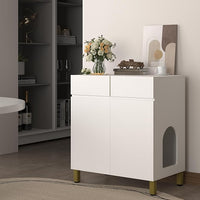 Large/Tall Litter Box Enclosure, Modern Wooden Litter Box Furniture for XL Litterbox with Drawer as Sideboard Cabinet (White)
