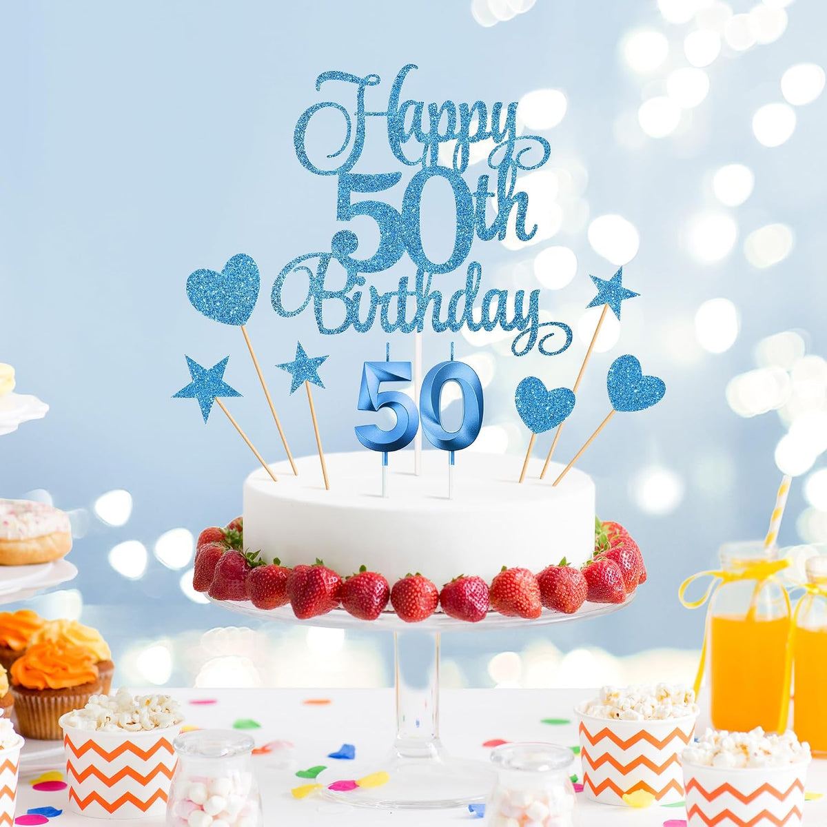 50th Birthday Cake Decorations - Blue - image 3