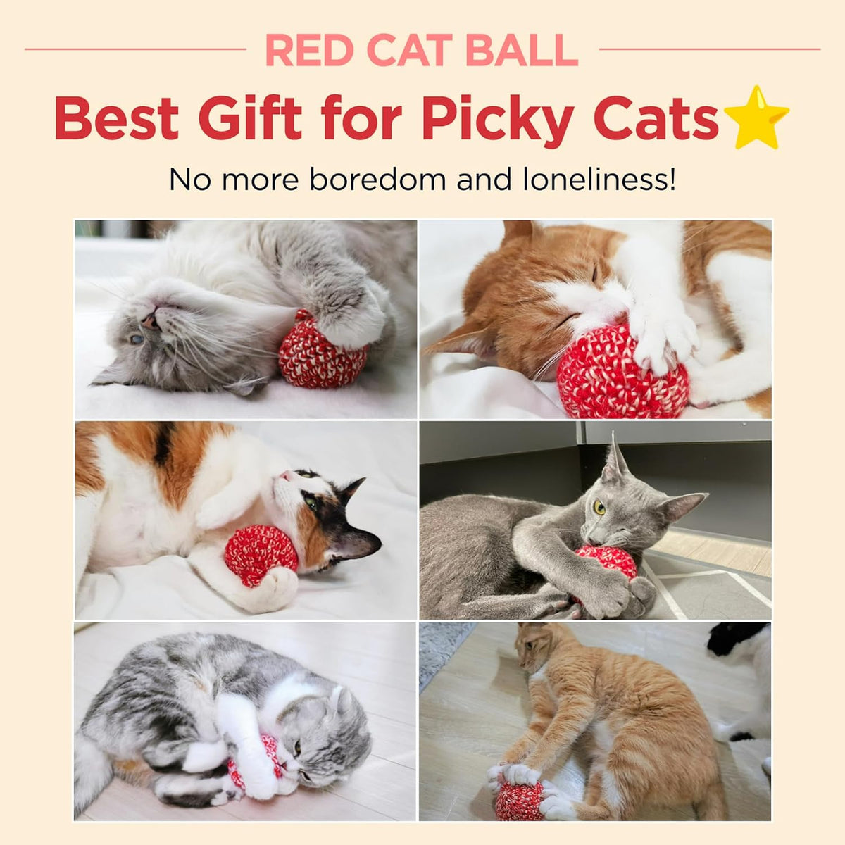 JAYU PET Red Cat Ball, 2.7 inch – Essentials for Cats - W/O Bell / 2.7inch - image 2