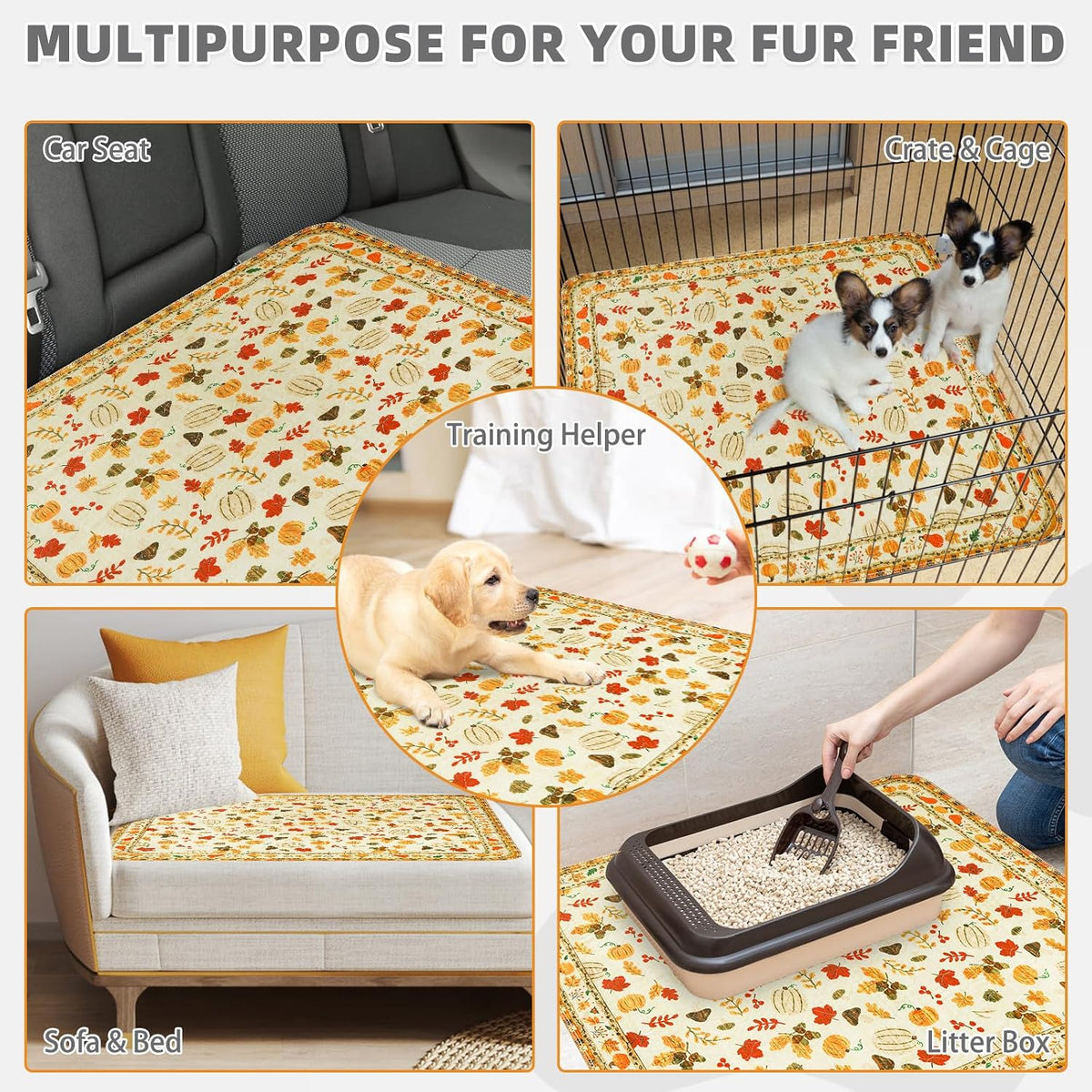 Washable Pee Pads for Dogs, Nonslip and Leak-Proof Dog Pee Pads - Thanksgiving Orange / 36" x 41" (2 Pack) - image 4