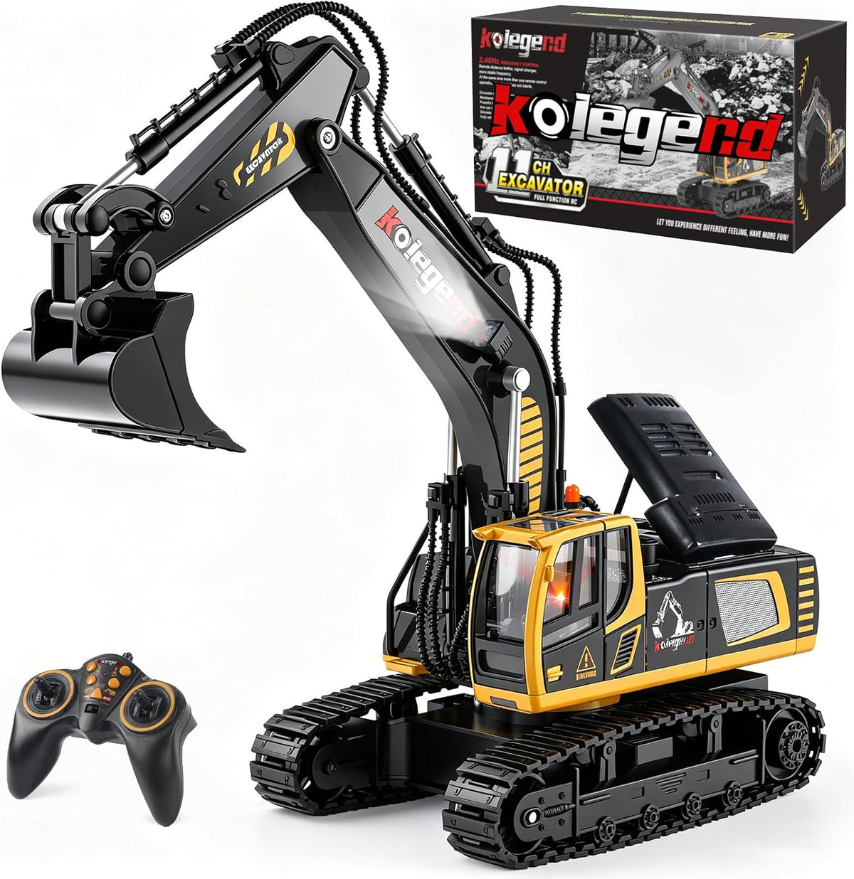 kolegend RC Excavator Toy, 1:18 Remote Control Excavator - Black / Medium