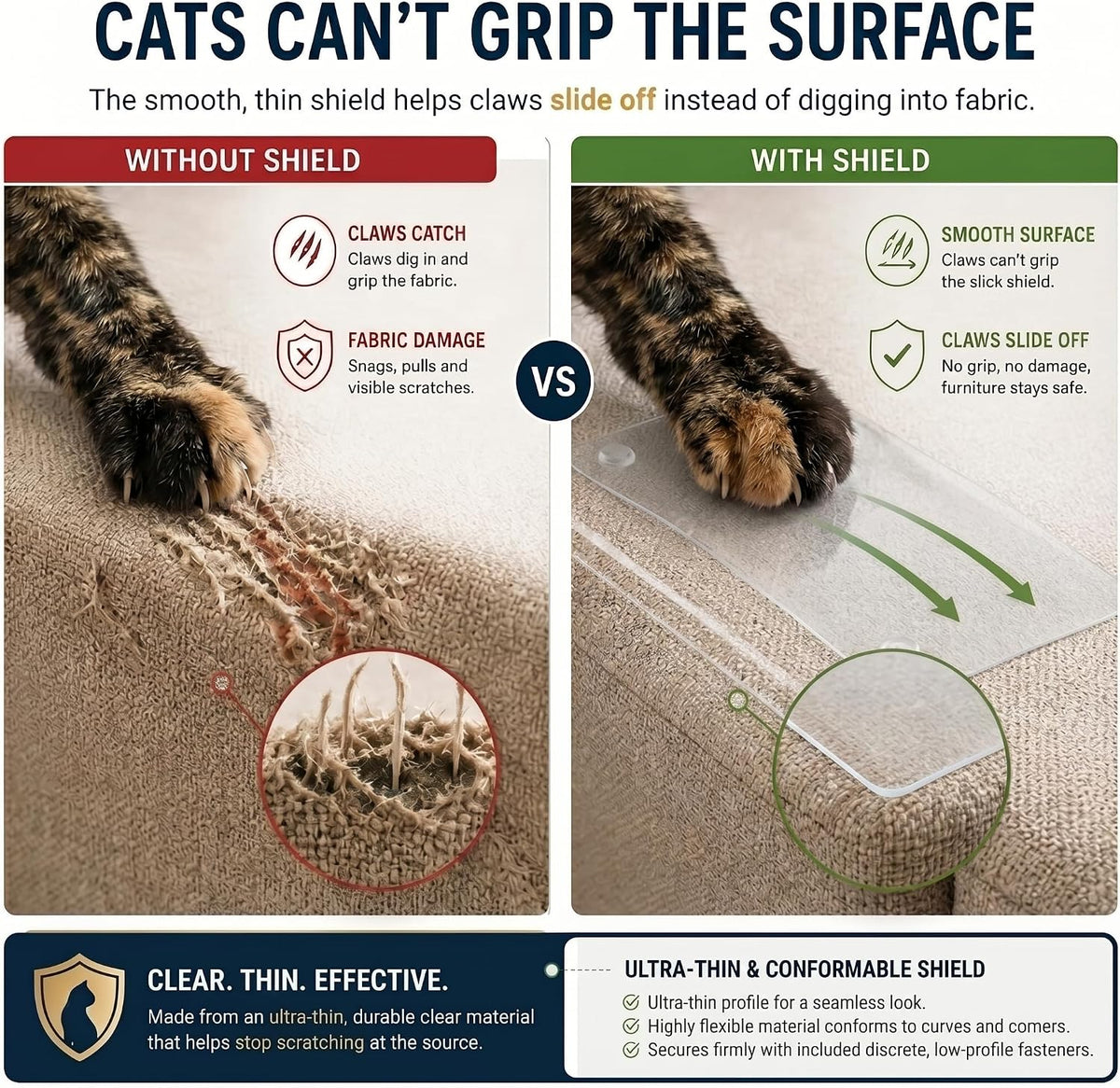 Cat Scratch Furniture Protector - 18 XL Shields + Twist Pins - image 2