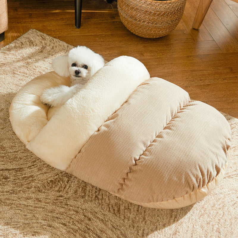 Romaneco Cat Bed - Pet Slipper Cave Bed for Indoor Cats and Small Dogs, Self Warming, Cozy & Soft - Large / Light Brown