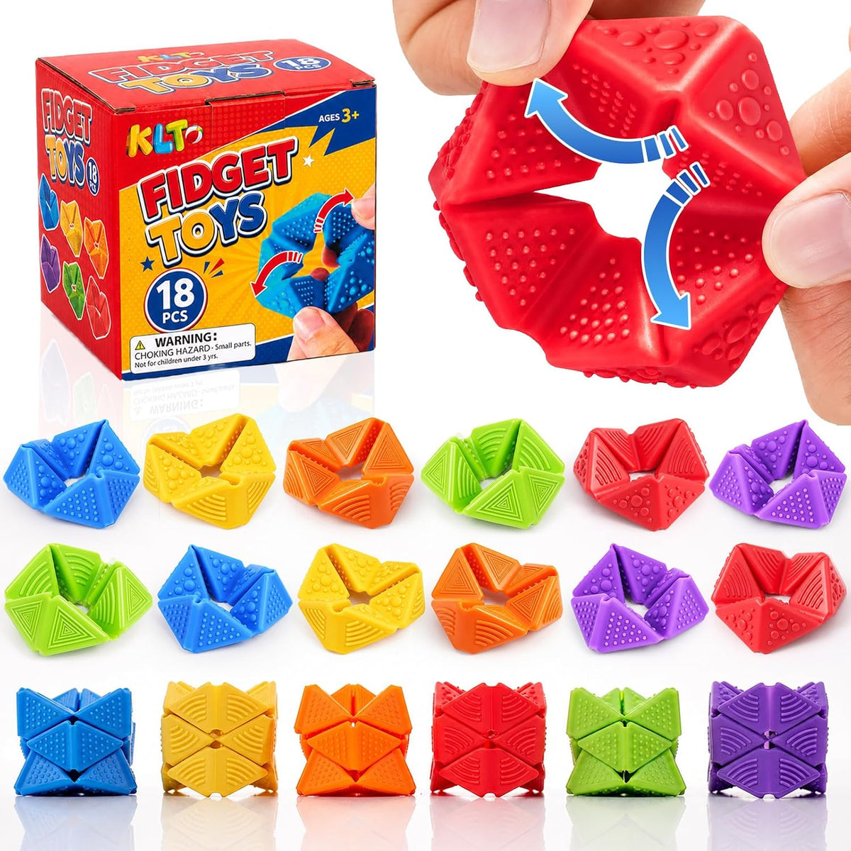 KLT Fidget Sensory Toys for Kids: 3 Pack Textured Silicone Flip Toys – Fun for Kids & Family - 18pcs