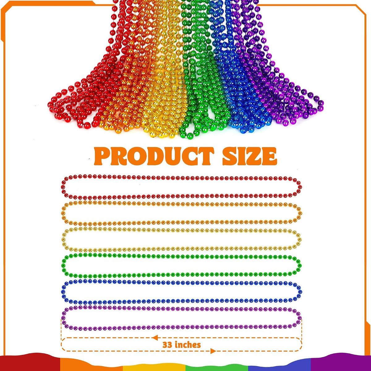 Huskein Bead Necklace, 33" Colorful Mardi Gras Beads Necklaces - Rainbow / 120 - image 2