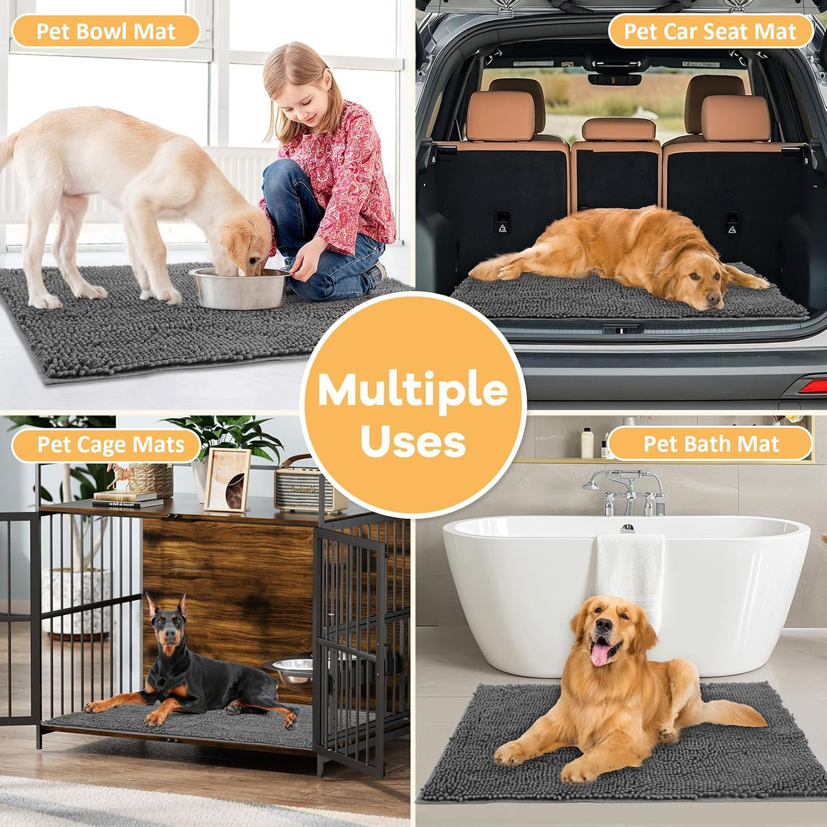 Absorbent Dog Door Mat for Muddy Paws - 48"L x 30"W x 1" Th / Dark Grey - image 4