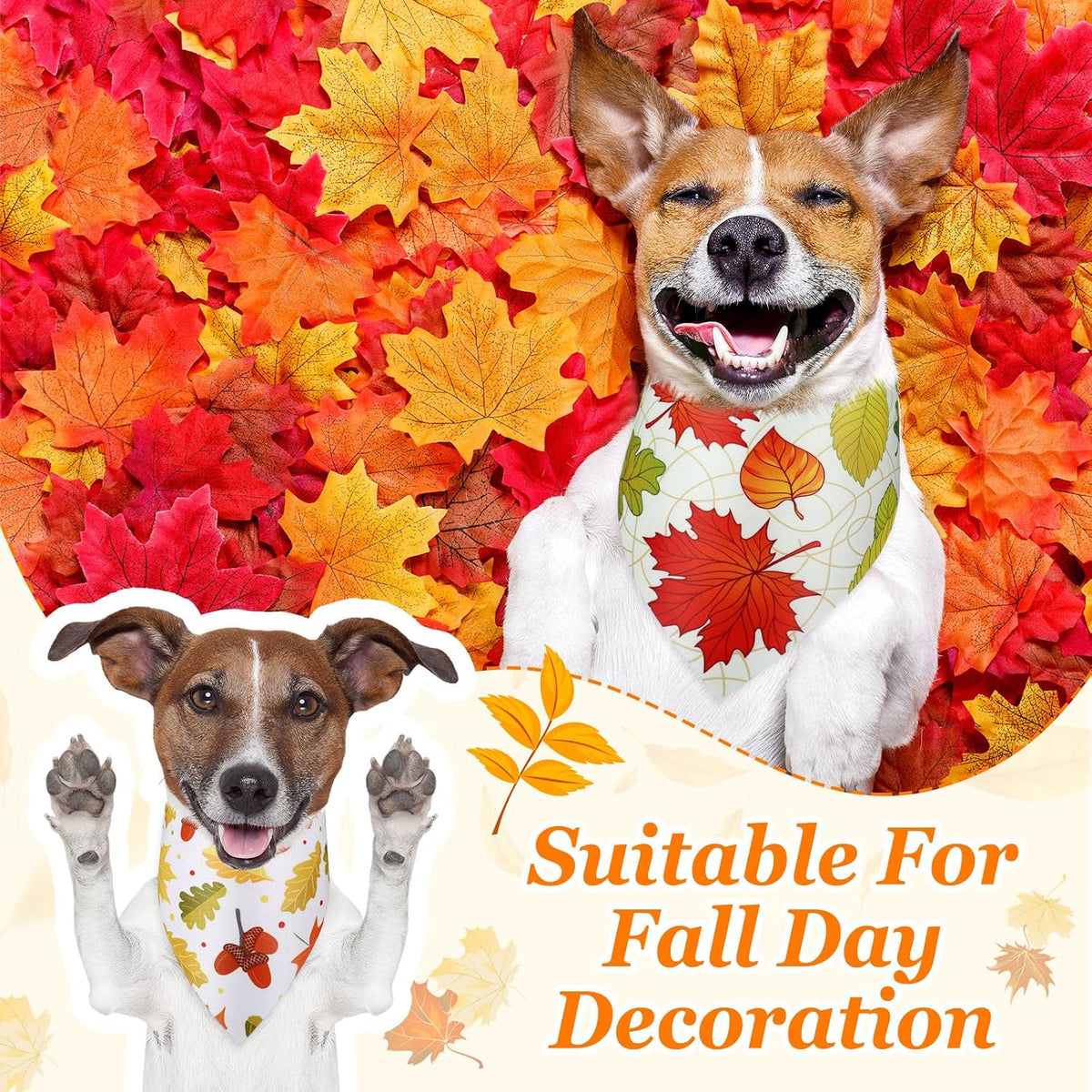Chunful 100 Pcs Fall Dog Bandanas Bulk Maple Leaf Print Autumn Pet - Maple / 25.6 x 17.7 x 17.7" - image 2
