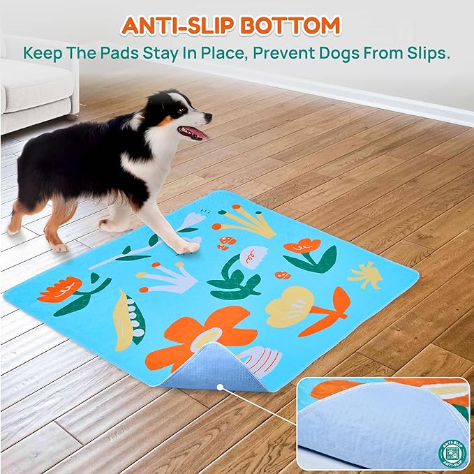 BurgeonNest Washable Pee Pads for Dogs, 1 Pack 72''x72'' Super Absorbent, Leakproof & Non-Slip Reusable Potty Pads for Puppy Playpen, Crate, Whelping Box, Potty Training, Blue