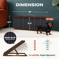 Adjustable Dog Ramp for Bed, Wooden Dog Ramp for Couch - Brown / 39" Long x 13.4" Walking Space - image 2