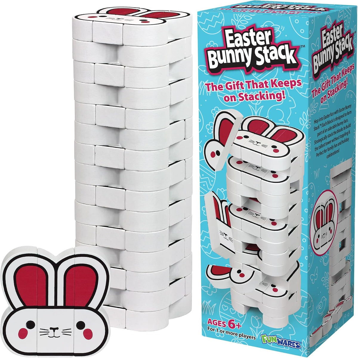 Funwares Stack-O-Lantern wooden pumpkin stacking game blocks in a tower - view 3