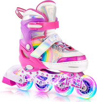 SULIFEEL Rainbow Unicorn Adjustable Kids Inline Skates for Girls Boys – Fun for Kids & Family - C Pink / Large - Youth