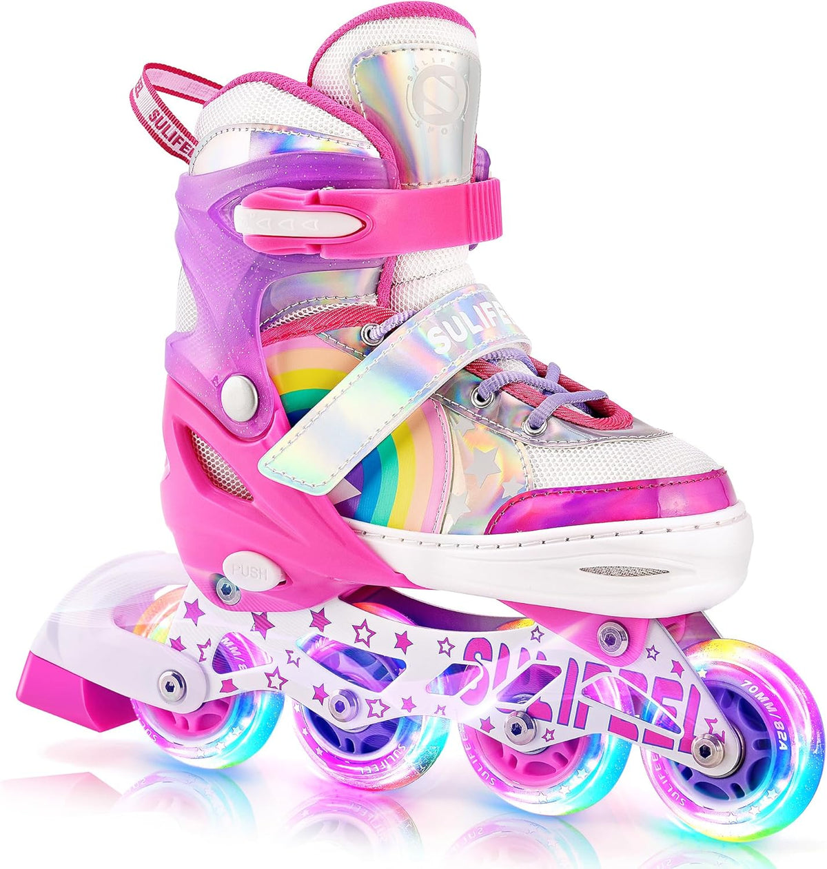 SULIFEEL Rainbow Unicorn Adjustable Kids Inline Skates for Girls Boys – Fun for Kids & Family - C Pink / Large - Youth