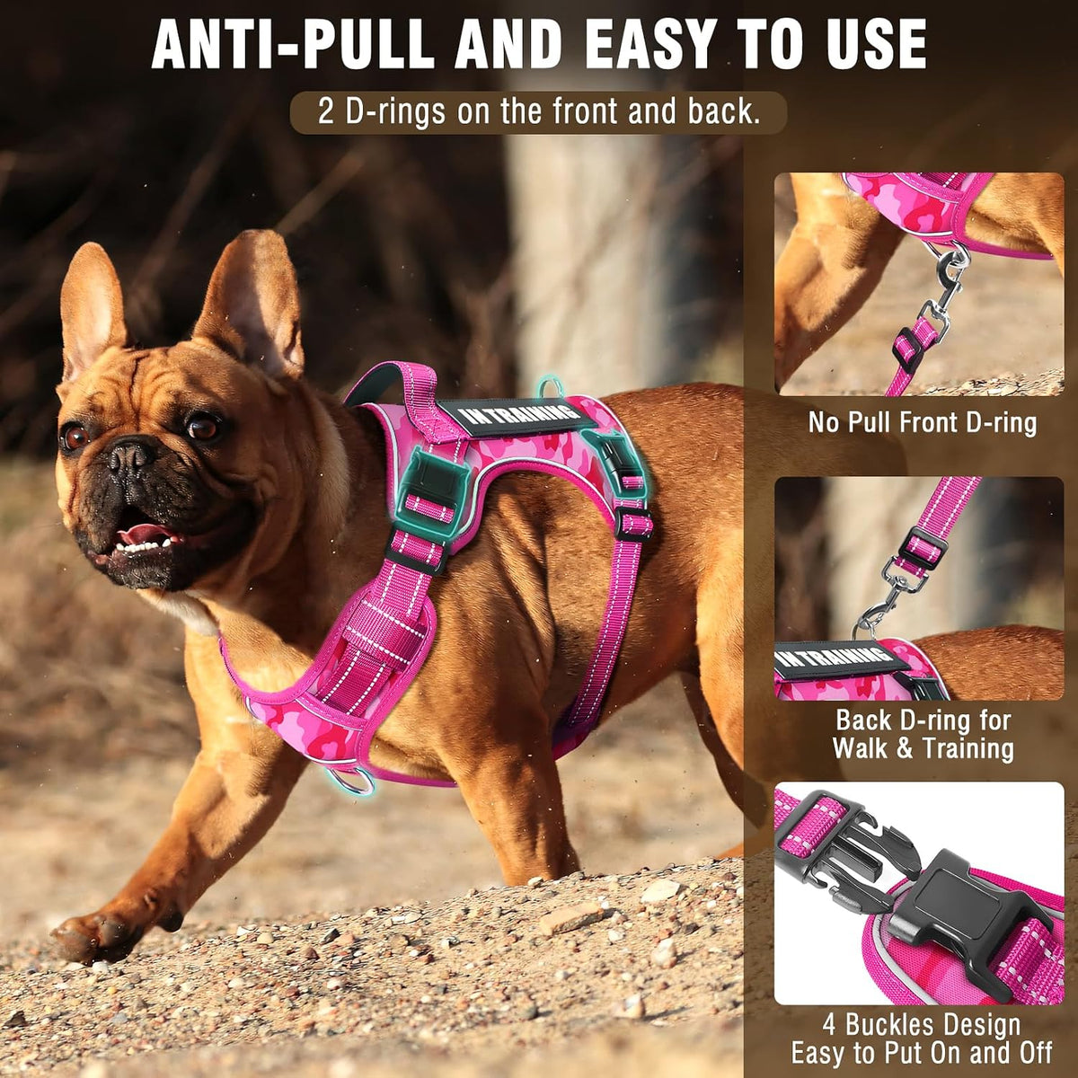 Tactical Dog Harness and Leash Set with 10 Patches for Large Dogs – Essentials for Dogs - Medium / Camo Pink - image 3