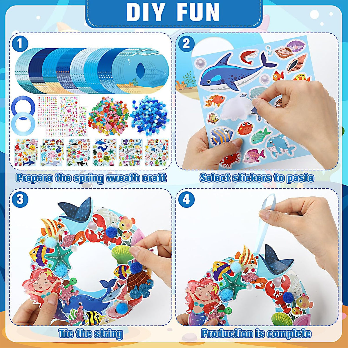Hollowfly Thanksgiving paper wreath craft kits with gem stickers, ribbons and wool balls - view 18