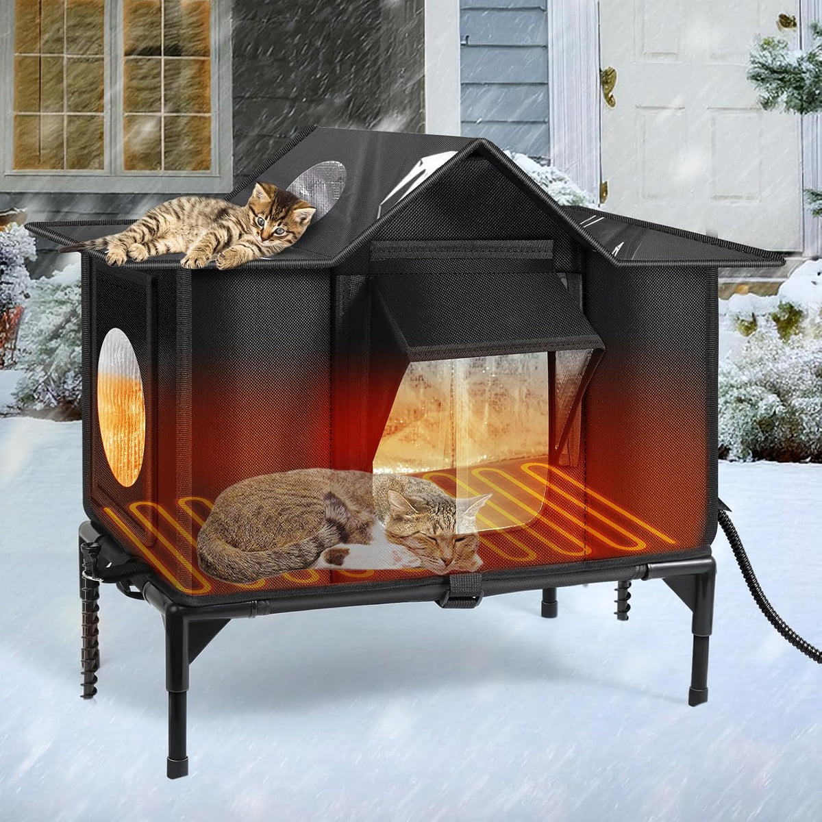 Outdoor Cat House Weatherproof, Heated Cat House - Medium-20.5X12.6X17.2 In