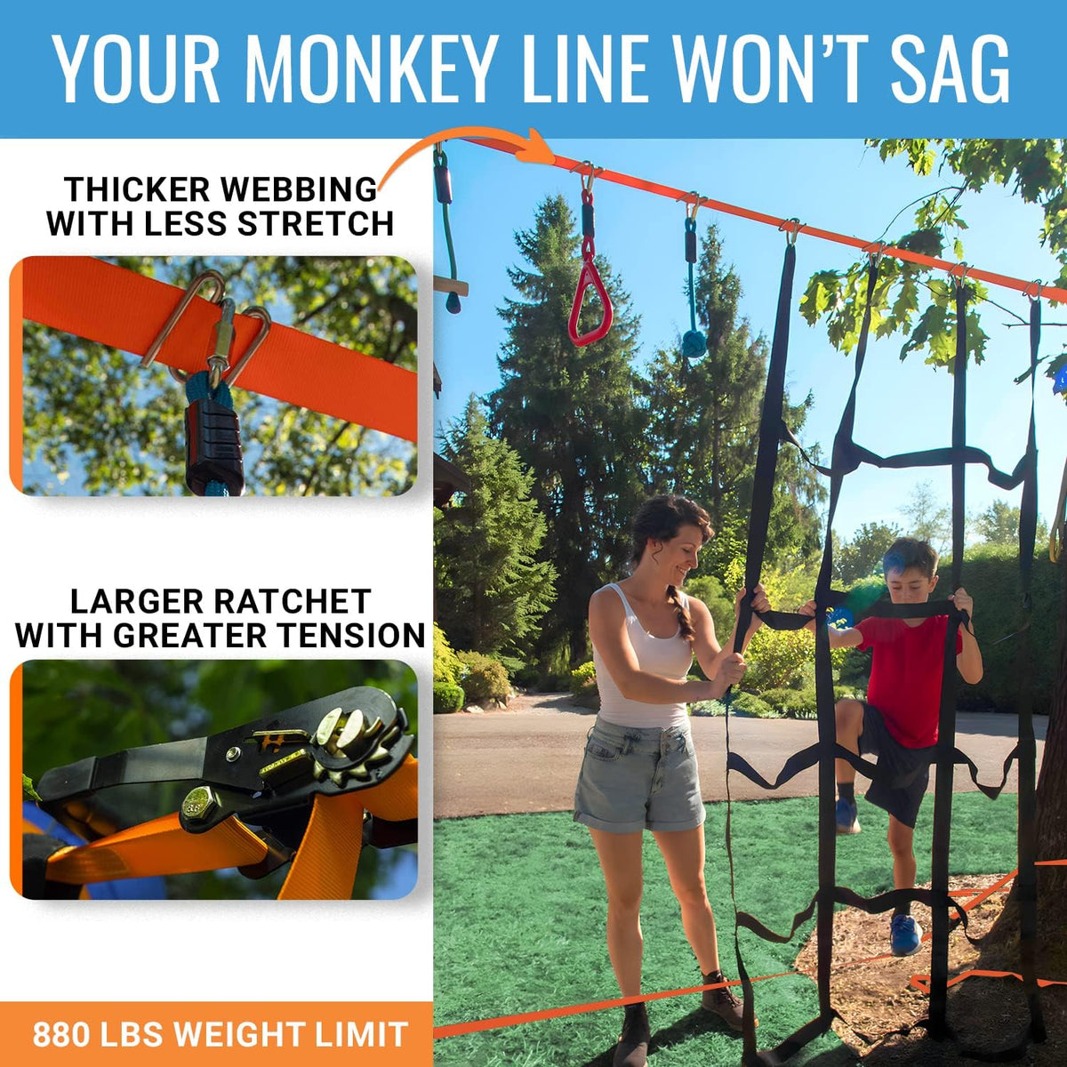 Hyponix Ninja Warrior Obstacle Course for Kids, 13 Obstacles - 2 x 50' + 10 Obstacles / Multicolor - image 4