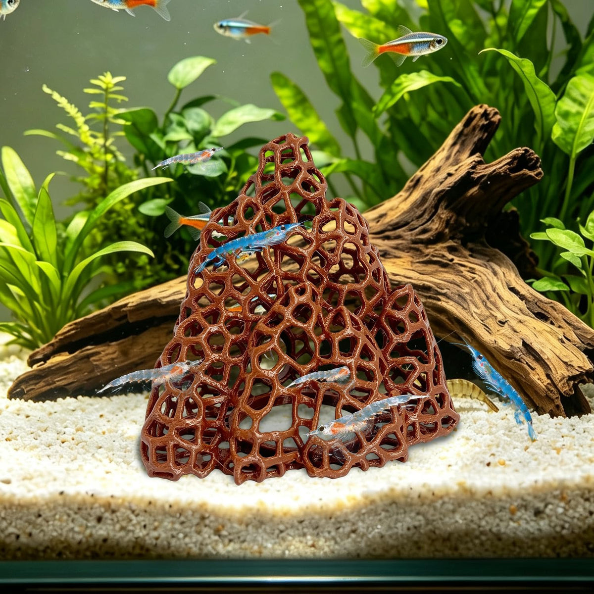Cave with Suction Cup, Aquarium Betta Fish Hideout Habitat Decor - Brown