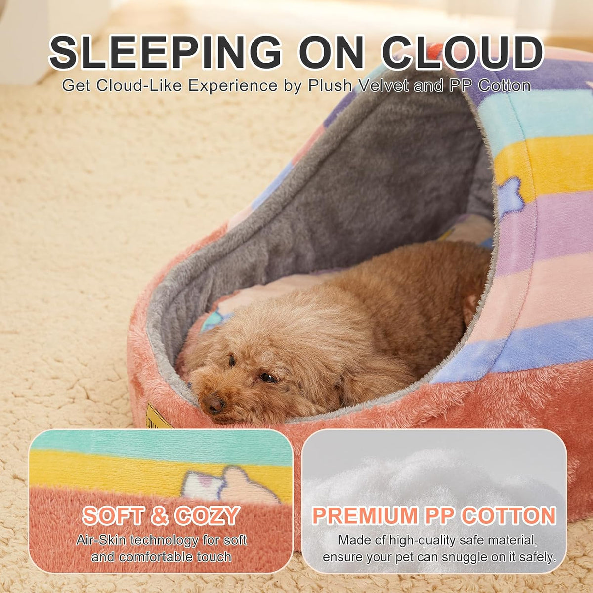 Cute Cat Beds for Indoor Cats, Cave Bed for Kittens - Large / Rainbow - image 4