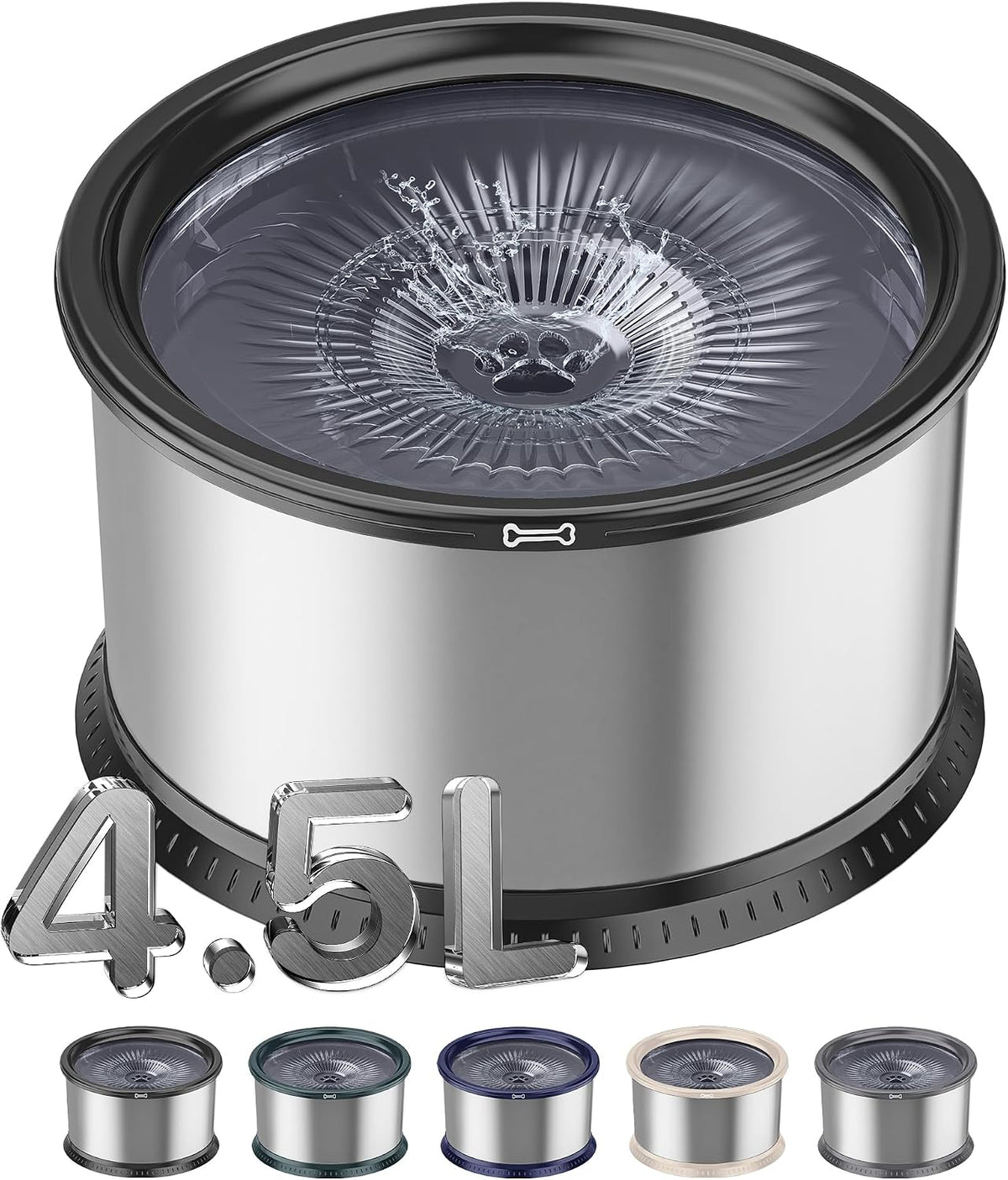 6.5L Stainless Steel Dog Water Bowl - Black / 4.5L