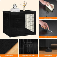 DWANTON Dog Crate Furniture with Cushion, Wooden Kennel Table with Double Doors, Indoor Dog House, Extra Large Size, 43.3" L, Black