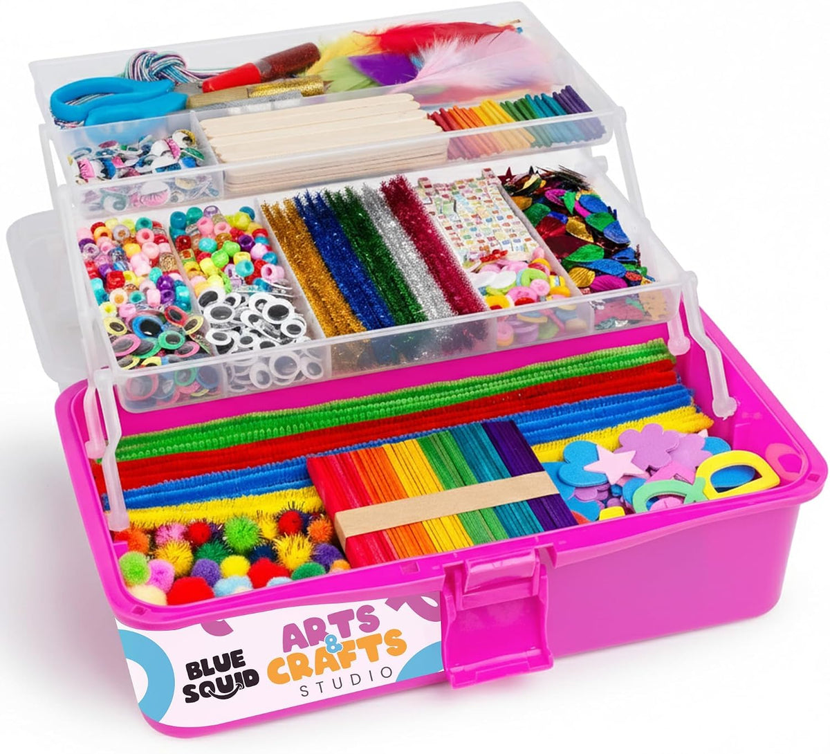 Blue Squid Arts & Crafts Box- 2800+ pcs Deluxe Craft Supplies Box - Craft Box Pink