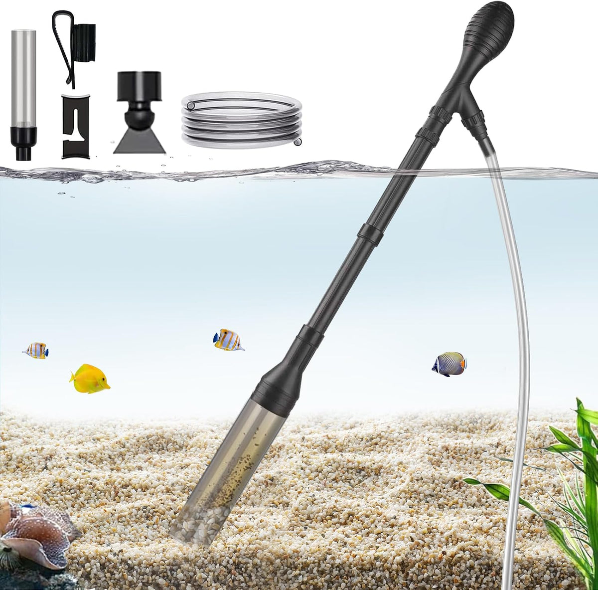 Small Aquarium Gravel Vacuum Sand Cleaner Tank Water Changer – Essentials for Fish - L(20~100Gal)