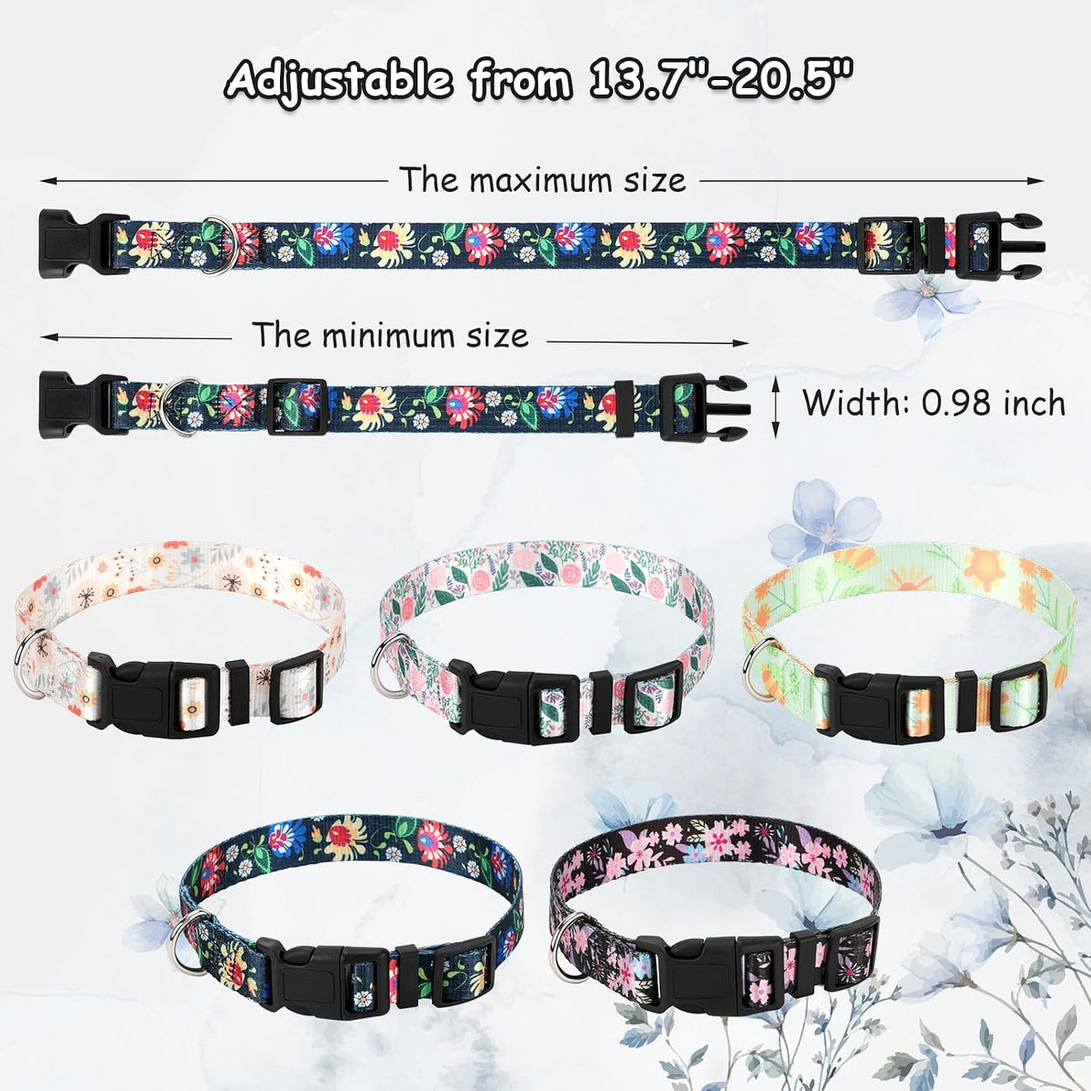 5 Pack Reflective Goat Collars with Bells, Anti-Lost Pet Collar - Floral+Groovy Pattern - image 2