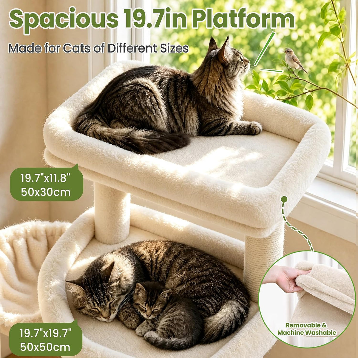 Cat Tree Tower for Indoor Large Adult Cats - Beige - image 2