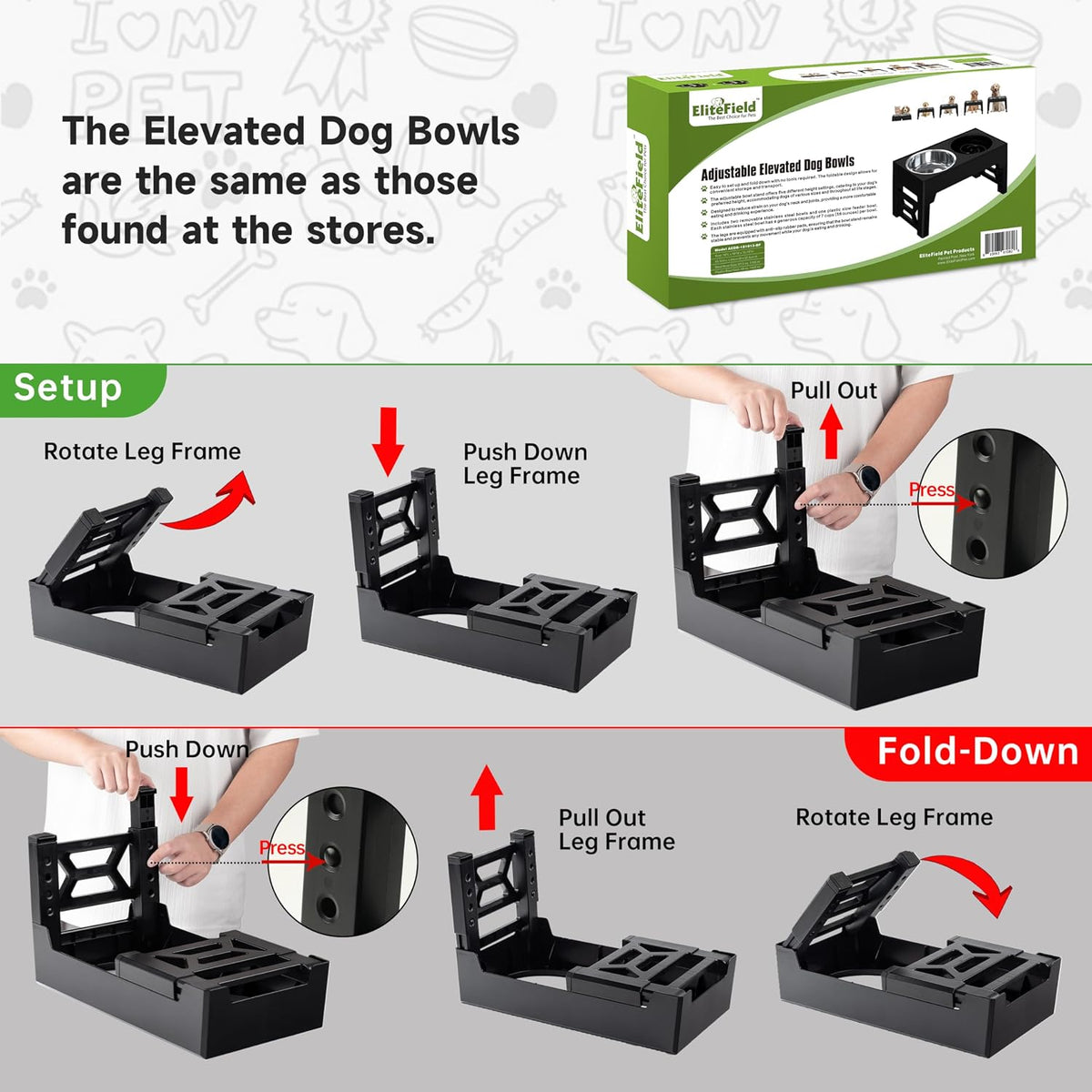 EliteField Elevated Dog Bowls - 2 Bowls + 1 Slow Feeder / Black - image 4