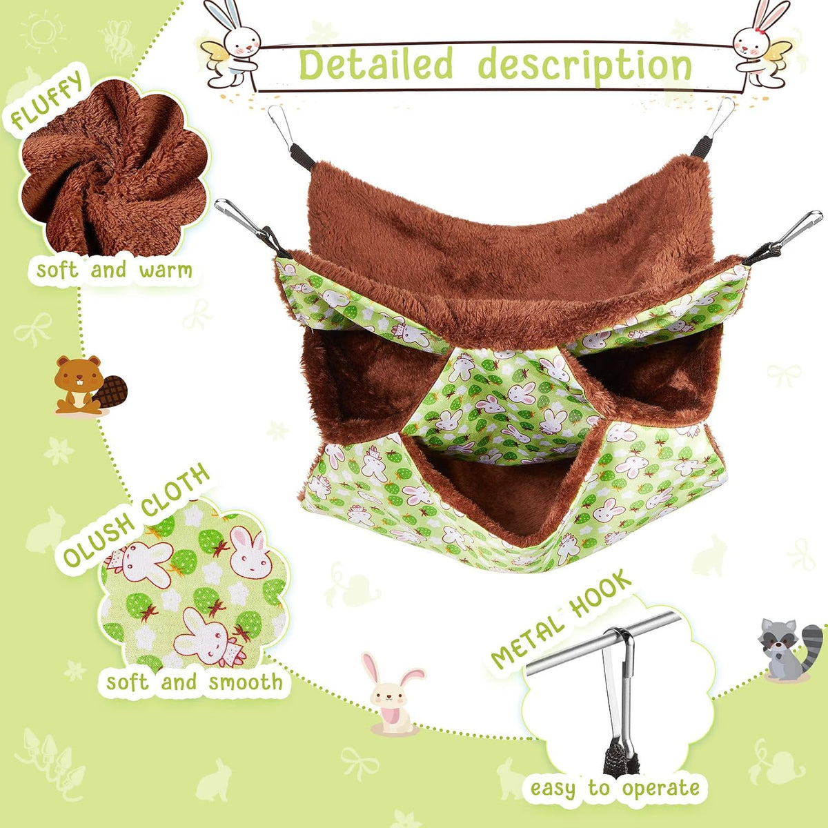 Weewooday 3 Tier Rat Hammock 3 Pcs Warm Ferret Hammock Bed for Small - Blue, purple, green - image 3