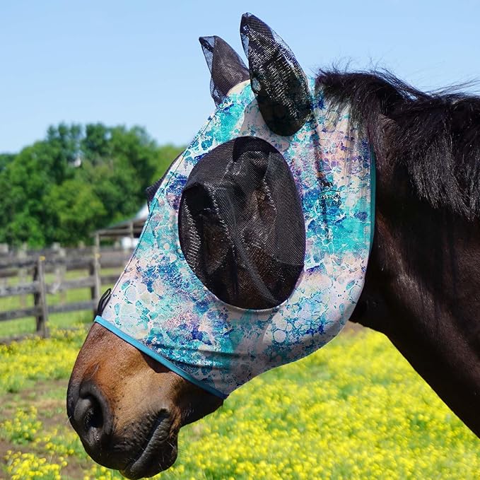 Harrison Howard Super Comfort Stretchy Fly Mask Large Eye Space with UV Protection Soft on Skin with Breathability Pastel Mix M Cob