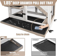 Rabbit Hutch Indoor 40" L Large 2 Story Outdoor Wooden Bunny Hutch with Run, 4 Metal Wheels & 2 Deeper Trays, UV-Proof Panel Rabbit Cage Guinea Pig Pet House for Small-Medium Animals