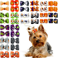 PET SHOW 20pcs Halloween Small Dog Hair Bows with Rubber Bands - 50pcs Halloween