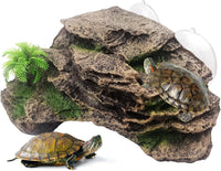 Turtle Basking Platform,Resin Bearded Dragon Basking Platform Reptile Habitat Cave Climbing Ramp - Slope / Gray