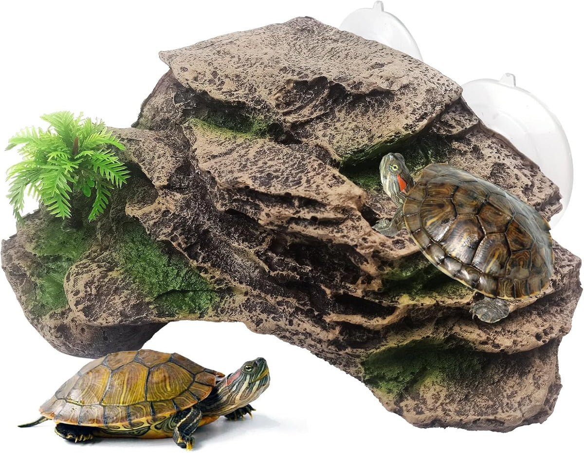 Turtle Basking Platform,Resin Bearded Dragon Basking Platform Reptile Habitat Cave Climbing Ramp - Slope / Gray