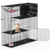 3-Tier Cat Cage Enclosure Indoor Cat Cage Playpen With Hammock Toy Ball Ladder DIY Iron Wire Cat House Kennels Crate For