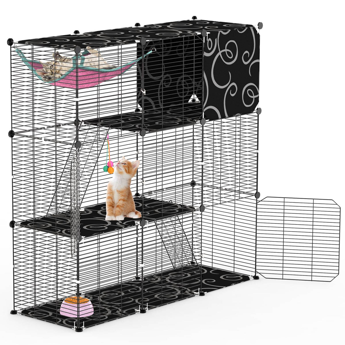3-Tier Cat Cage Enclosure Indoor Cat Cage Playpen With Hammock Toy Ball Ladder DIY Iron Wire Cat House Kennels Crate For