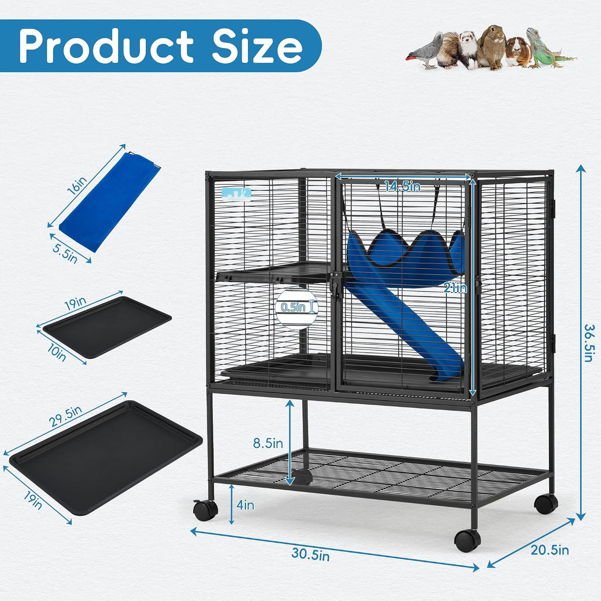 HABUTWAY 36.5''H Large Metal Rolling Ferrets Cage - 30.3"L x 20.5"W x 36.0"H - image 3