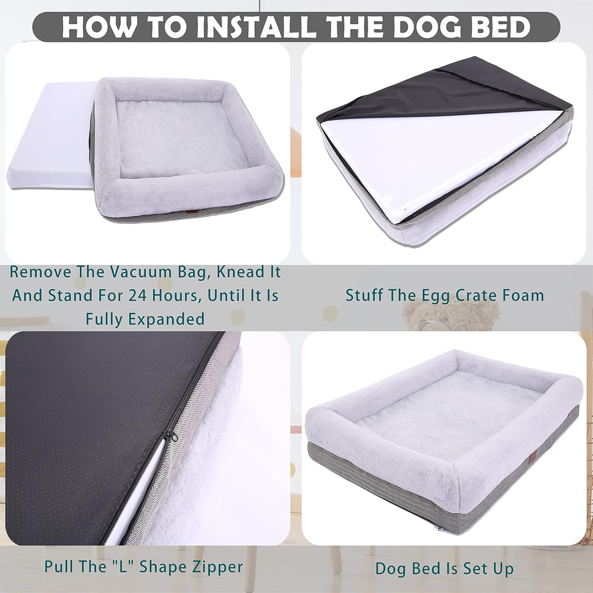 Orthopedic Dog Bed for Large Dogs - 40"L x 28"W x 7"Th / Gray - image 4