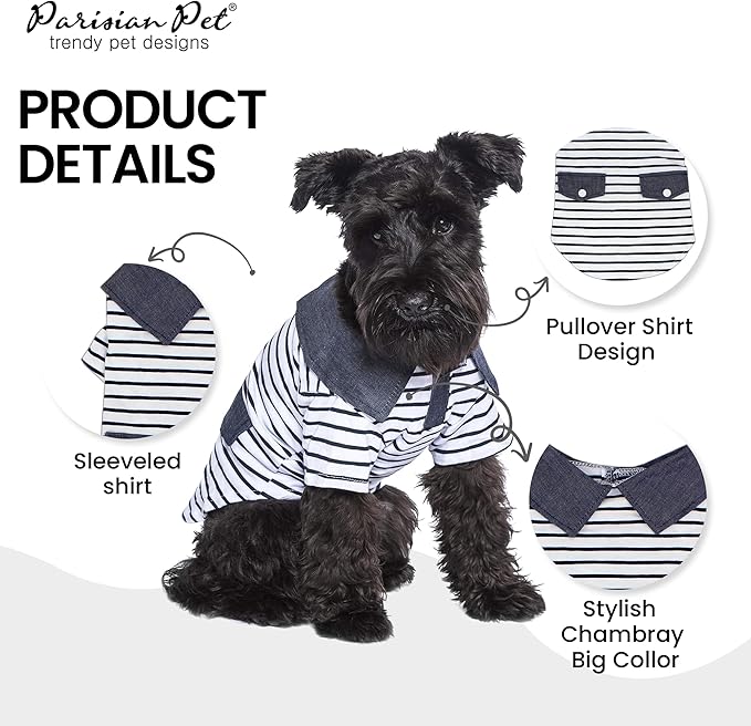 Parisian Pet Preppy Boy Polo Dog Shirt – Puppy Outfits – 100% Cotton Doggie Clothes – Cute Machine Washable Puppy Apparel - Dog Shirts for Large Dogs XL