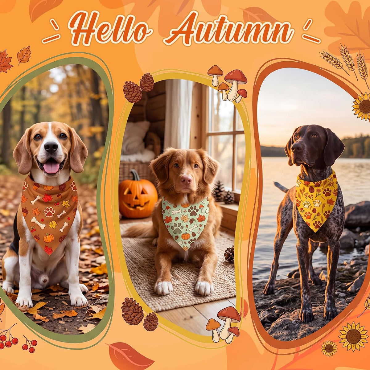 Preboun 100 Pcs Fall Paw Print Dog Bandanas Bulk - Fall Paw Print / 25.6 x 17.7 x 17.7 Inch - image 4