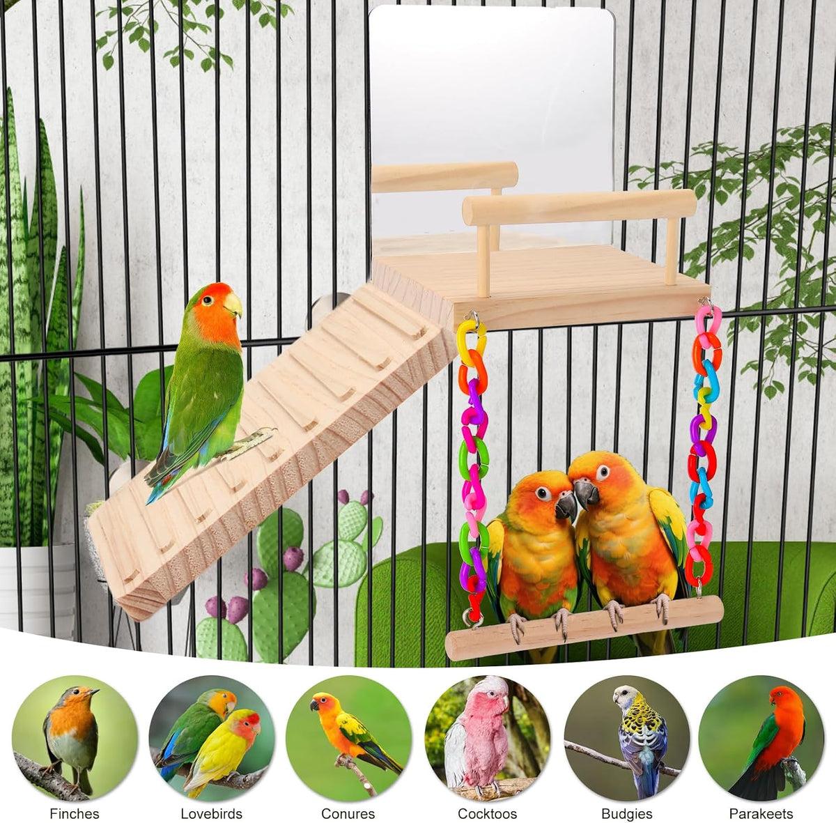 KyoukiBird Perch Platform Bird Toys with Bird Mirror Climbing Ladder - image 3