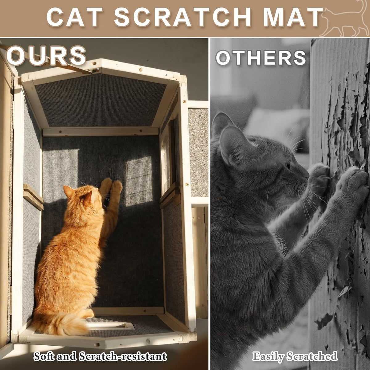 Outdoor & Indoor Wooden Cat House - Scratch Mat House – 25.6"W - image 4