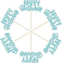 Gyufise 24Pcs Happy Birthday Cupcake Toppers Gold Glitter Celebrating - Light Blue - image 3